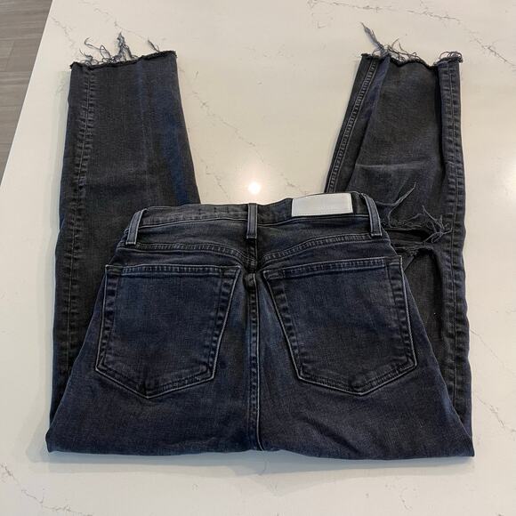 Re/Done Ultra High Rise Stove Pipe Jeans in Vintage Black Destroy Size 26 - Picture 6 of 13